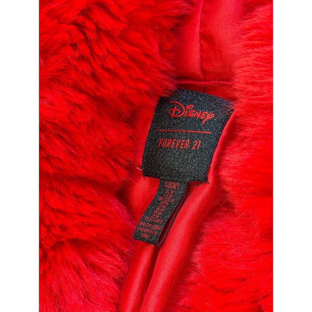 Disney Forever 21 Red Faux Fur Mickey Mouse Ear Hooded Cropped Jacket Womens M - Picture 6 of 8